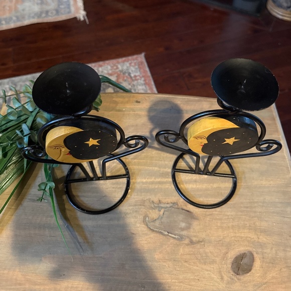 SUN AND MOON CELESTIAL METAL CANDLE STICKS HOLDERS - Picture 3 of 5